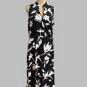 NWT Anne Klein Women's Black Floral V-Neck Fit & Flare Dress